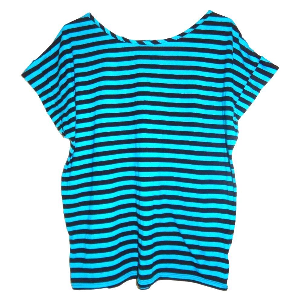 L.E.I. Juniors XL Blue Black Striped Lightweight Short Sleeve Vintage Top